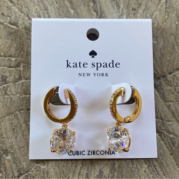 Kate Spade Bright Ideas That Sparkle Pave Huggie Charm Earrings Hoop NWT - Picture 5 of 8